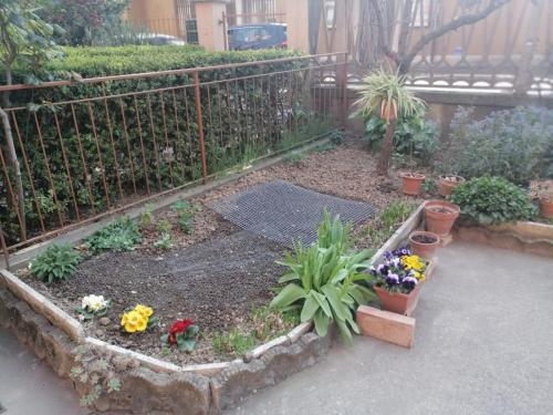 a garden with flowers and plants in front of a fence at Olly&Asia home in Imola