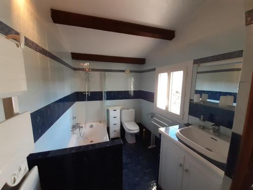 une salle de bain avec une baignoire, des toilettes et un lavabo dans l'établissement Mas d'eucalyptus, à Grasse