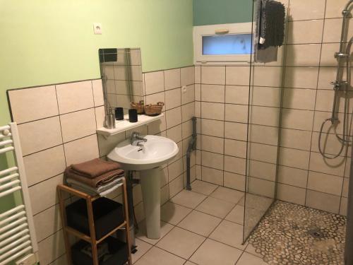 a bathroom with a sink and a shower at Gite de la cascade in Les Planches-près-Arbois