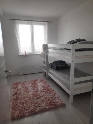 um quarto com 2 beliches e um tapete em Nadja i Emili em Sokobanja