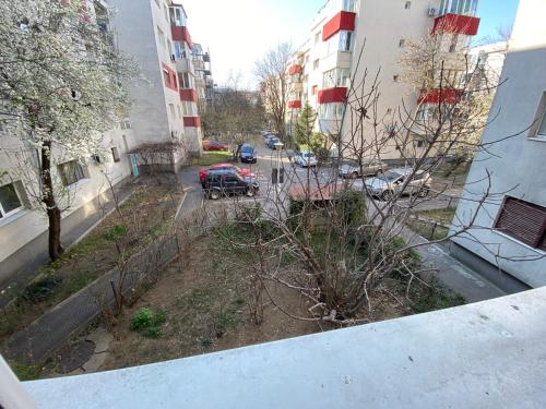 ブカレストにあるImedio Velvet Apartment Aviatieiの車を中庭に停めた通りの景色