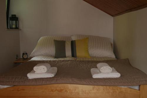 Tempat tidur dalam kamar di Zielony Domek Zarzecze