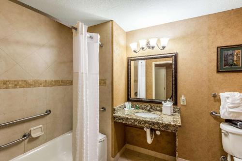 a bathroom with a tub and a sink and a toilet at Comfort Suites Alamo Riverwalk in San Antonio
