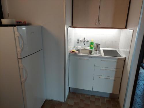 a small kitchen with a sink and a refrigerator at Gavza Joy in Cres