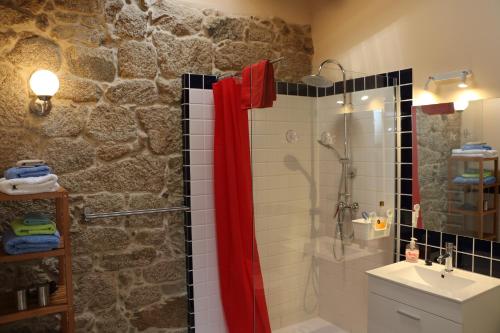 a bathroom with a shower and a toilet and a sink at Pazo de Chaioso Ribeira Sacra in Maceda