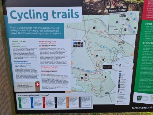 a sign with a map of cycling trails at The Shambles by Spires Accommodation A Boho styled place to stay just 3 miles from Birches Valley visitors Centre Cannock Chase in Rugeley