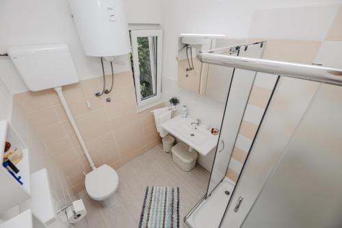 a small bathroom with a toilet and a sink at Apartman Branko in Zaboric