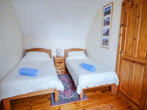 two beds sitting next to each other in a room at Blaendyffryn Fach in Llanybyther