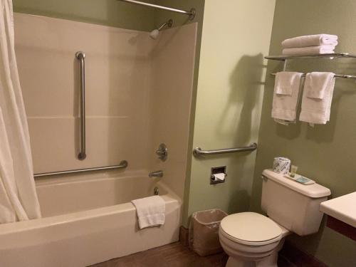a bathroom with a tub and a toilet and a sink at Harbor Lights Lodge in Kewaunee