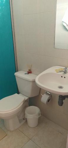 a bathroom with a toilet and a sink at Apartaestudio Sendero Primavera in Neiva