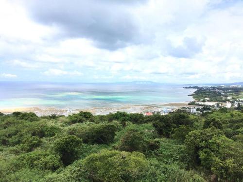 a view of the ocean from the top of a hill at Yomitan Ocean View Apartment 201 in Yomitan
