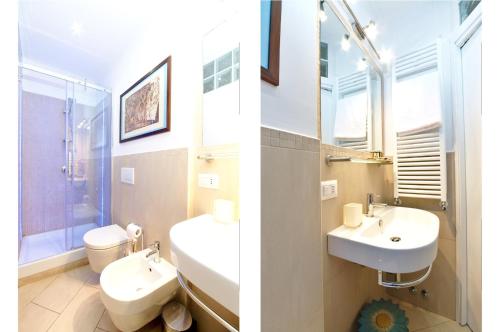 two pictures of a bathroom with a sink and a toilet at Roma Borgo91 in Rome