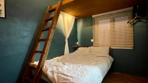 a bedroom with a bunk bed with a ladder at SISnBRO Guesthouse in Seoul