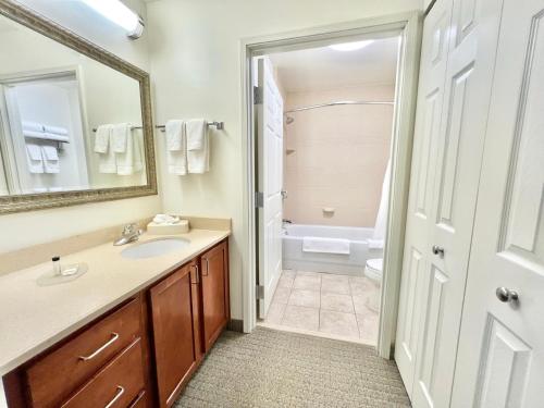a bathroom with a sink and a toilet and a mirror at Staybridge Suites Detroit-Novi, an IHG Hotel in Novi