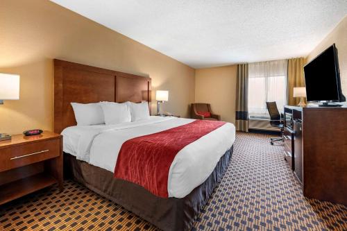 Pokój hotelowy z dużym łóżkiem i telewizorem w obiekcie Comfort Inn Joliet West I-80 w mieście Joliet