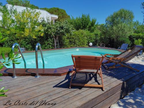 a deck with two chairs and a swimming pool at La corte del nonno by Itriahomes in Ceglie Messapica