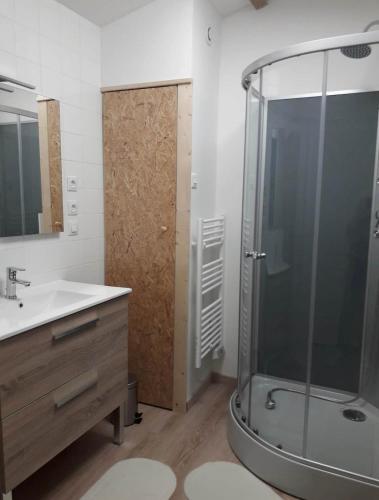 une salle de bain avec douche et lavabo dans l'établissement Entre terre et mer, à Pornic