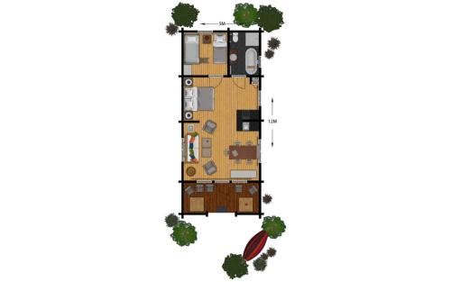 a floor plan of a house top view at Scandinavian Lodges (by Outdoors Holten) in Holten