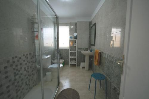 a bathroom with a shower and a toilet and a sink at Arenitas Beach Un oasis junto al mar in Candelaria