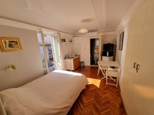 杜布羅夫尼克的住宿－Old Town Garden Room，一间卧室配有一张床和一张桌子
