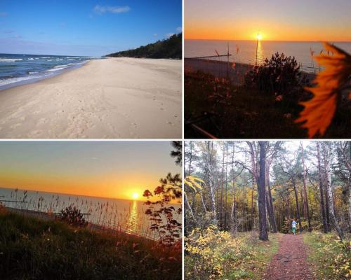 four different views of a beach and a sunset at Angela Domki i Pokoje in Pobierowo