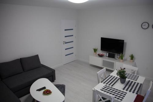 a living room with a couch and a table at Apartament Wrocław Borowska in Wrocław