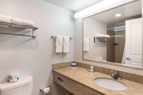 a bathroom with a sink and a mirror at Suburban Studios Williamsburg Central in Williamsburg