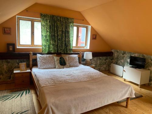 1 dormitorio con 1 cama grande en el ático en LOFT Natalya Gold, en Český Krumlov