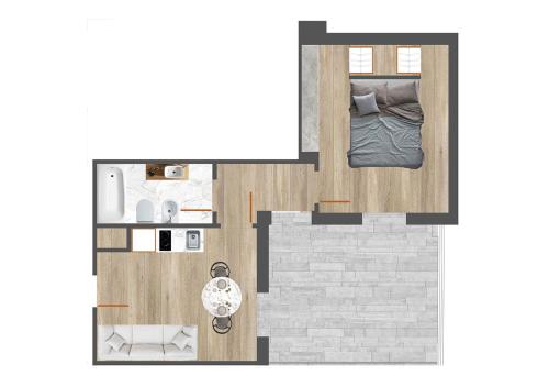 a floor plan of a bedroom with a bed at Miami Suite in Bellaria-Igea Marina