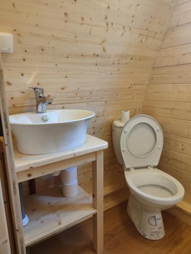a bathroom with a sink and a toilet at TEIRABOA BASE CAMP in Arzúa