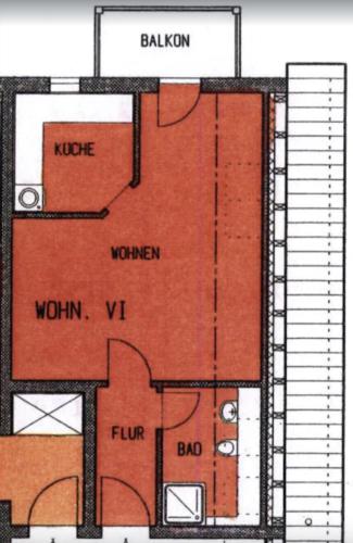a floor plan of a small apartment at FEWO "Rabennest " Gemütliche Wohnung nahe Rabensteinklinikum - kein separates Schlafzimmer, Studiowohnung in Chemnitz
