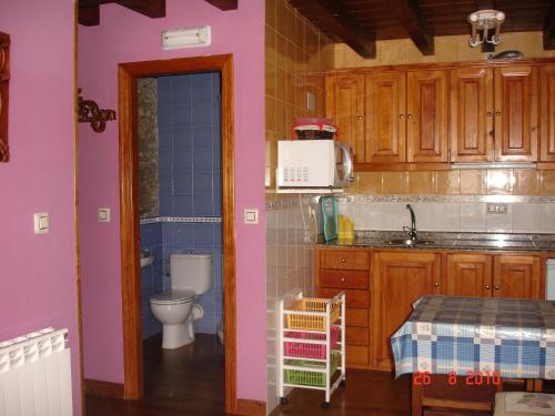 a kitchen with a sink and a toilet in it at La Ería de Colombres in Colombres