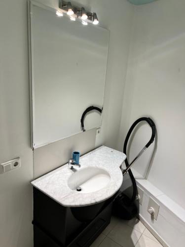 a bathroom with a sink and a mirror at kleines Häuschen in Alzenau