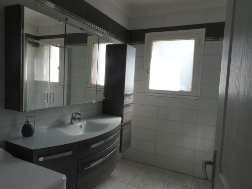 une salle de bain avec un lavabo et un miroir dans l'établissement Holiday Home in Trelevern near Pink Granite Coast, à Trélévern