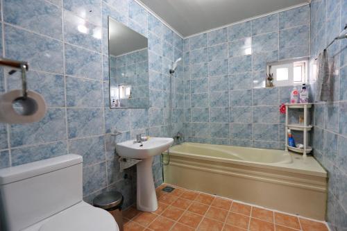 a bathroom with a sink and a toilet and a tub at Pension Seoak in Gyeongju