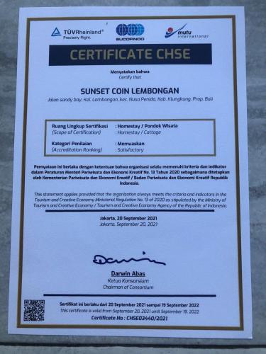 a piece of paper with a certificate on it at Sunset Coin Lembongan in Nusa Lembongan