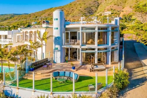 an aerial view of a house with a pool at Luxury in Malibu in Malibu