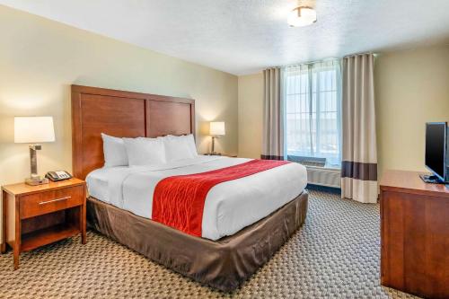 Habitación de hotel con cama y TV en Comfort Inn & Suites Lancaster Antelope Valley, en Lancaster