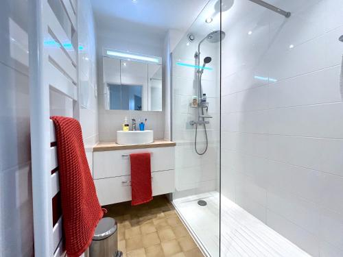 une salle de bain avec un lavabo et une douche dans l'établissement l'Appartement Magnolia, à Vallauris