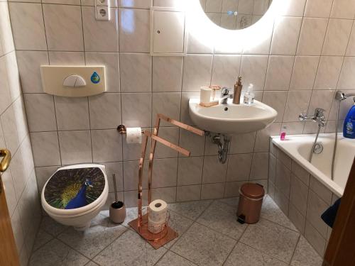 a bathroom with a toilet and a sink at Villa Hainberg in Rauschenbach
