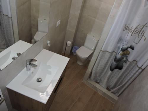 ein Bad mit einem Waschbecken, einem WC und einer Dusche in der Unterkunft Apartamento Garcar in Murcia