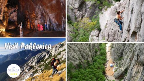 a collage of photos of people climbing a mountain at Dalmor holiday house in Rovanjska