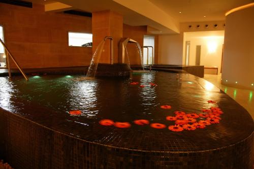 a pool of water with red flowers in a room at Mount Wolseley Hotel Spa & Golf Resort in Tullow