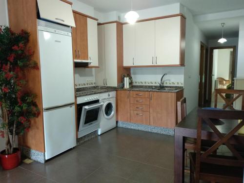 a kitchen with a white refrigerator and a dishwasher at Apartamento con encanto in Boiro