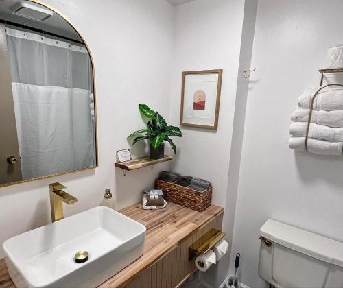 a bathroom with a sink and a mirror at The Brooks Hotel Restaurant and Lounge in Wallace