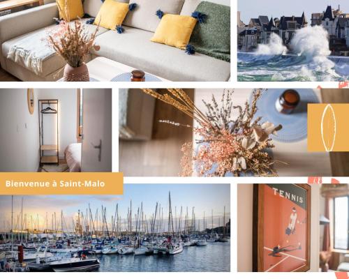 a collage of photos of a room with boats at LITTLE BAHIA in Saint Malo