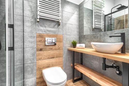 a bathroom with a toilet and a sink at MARGI Eos Apartament LARGE & BALCONY in Szczecin