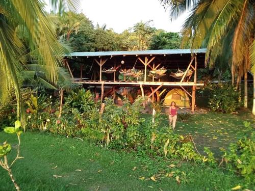 a person standing in front of a building at Life for Life Hostel Drake Bay Home of Sea Turtle Marine Conservation Project Osa Peninsula near San Josecito Beach in Drake