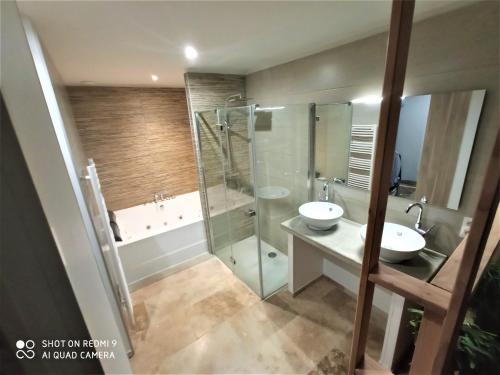 Koupelna v ubytování VILLA ENTIERE BELLEVUE - Balnéo - Piscine - Clim