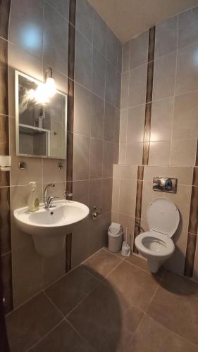 a bathroom with a sink and a toilet at Mediterranean apart hotel in Fethiye